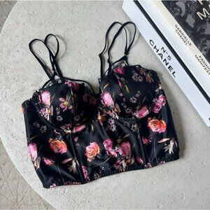 Victoria's Secret Very Sexy Strappy Bra Bustier Satin Floral Corset Top Size 34C